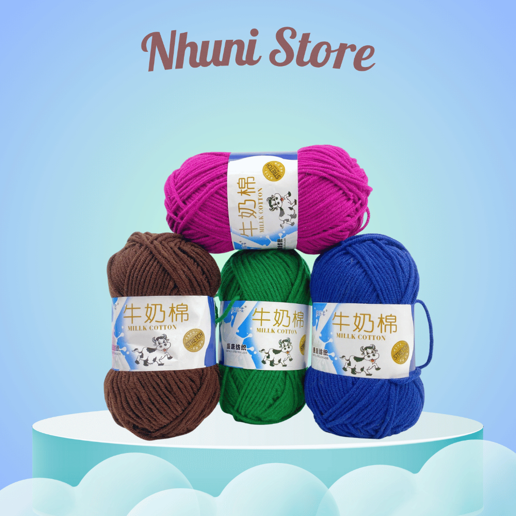 Len Milk Bò 50G. Milk Bò, Full Bảng Màu, đan móc váy áo, móc hoa