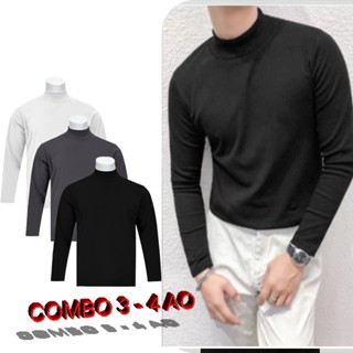 COMBO Áo Thun Dài Tay (1) Áo Giữ Nhiệt Nam Cổ 3 Phân Co Dãn 4 Chiều Thao Tập Gym - Sport Top Thun