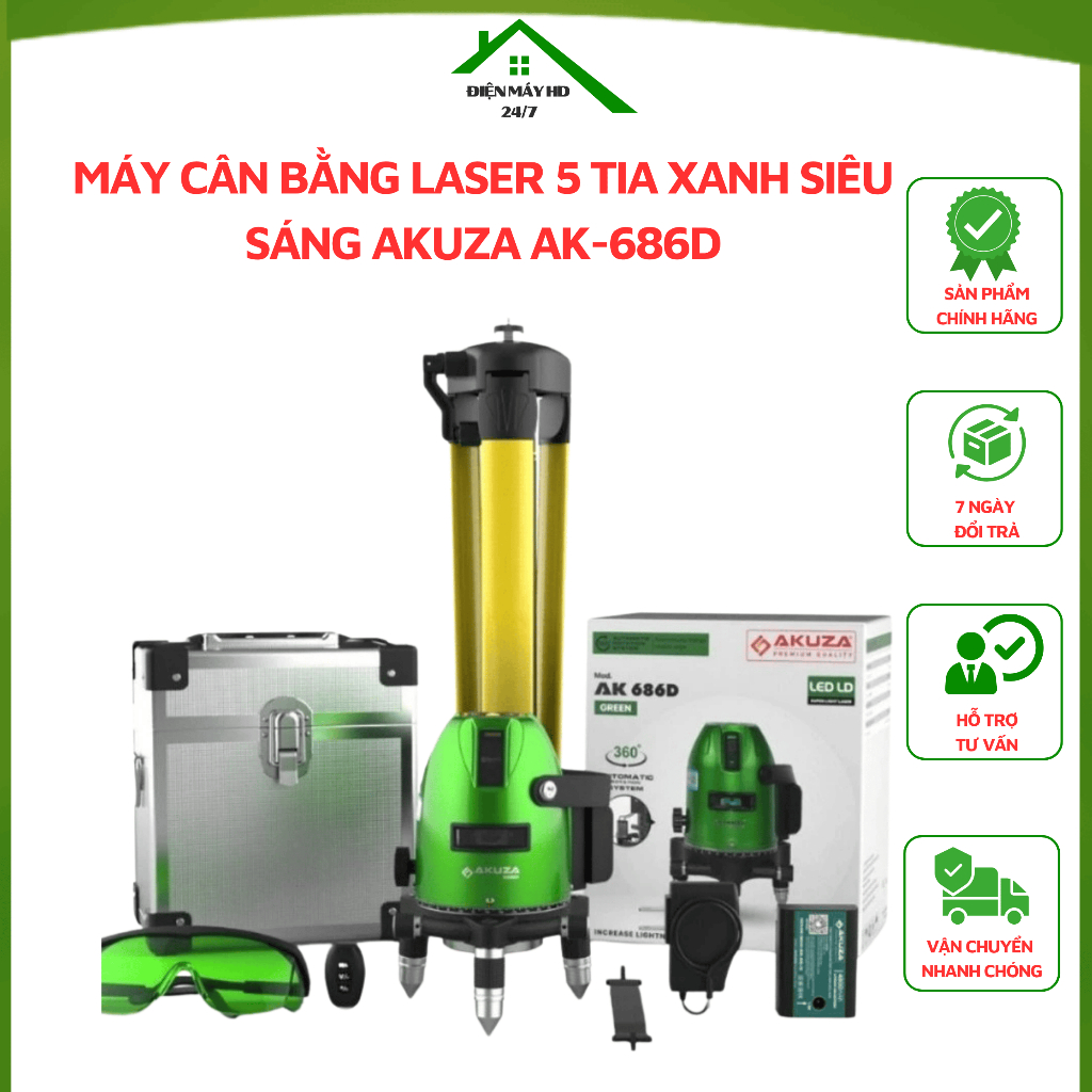 MÁY CÂN BẰNG LASER 5 TIA XANH SIÊU SÁNG AKUZA AK-686D - ĐÁNH THĂNG BẰNG LASER 5 TIA XANH