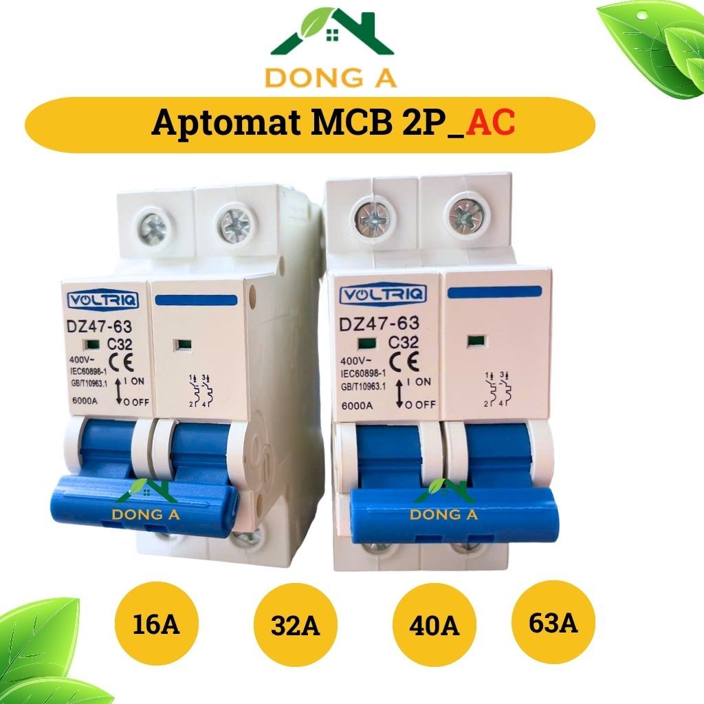 Aptomat AC MCB 2 Pha NXB-63 32A ,63A (Hàng chính hãng) xanh_DA
