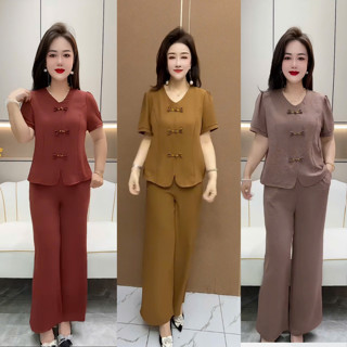 Đồ Bộ Trung Niên Cho Mẹ Chất Đũi Thái Cao Cấp quần ống rộng mã TL41