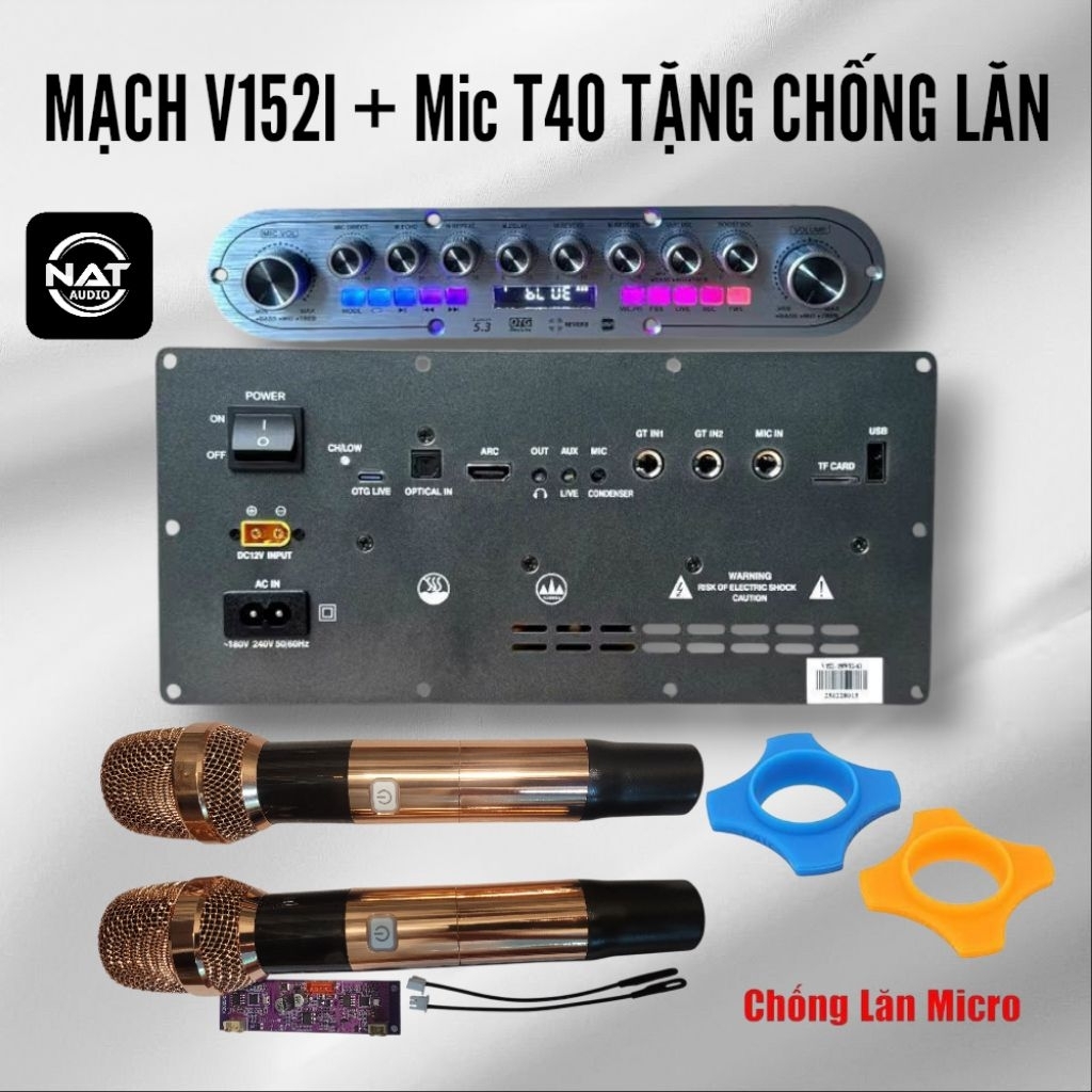 Mạch loa kéo 2 kênh 300W Stereo V152L 2 kênh stereo 300W kèm micro tặng chống lăn