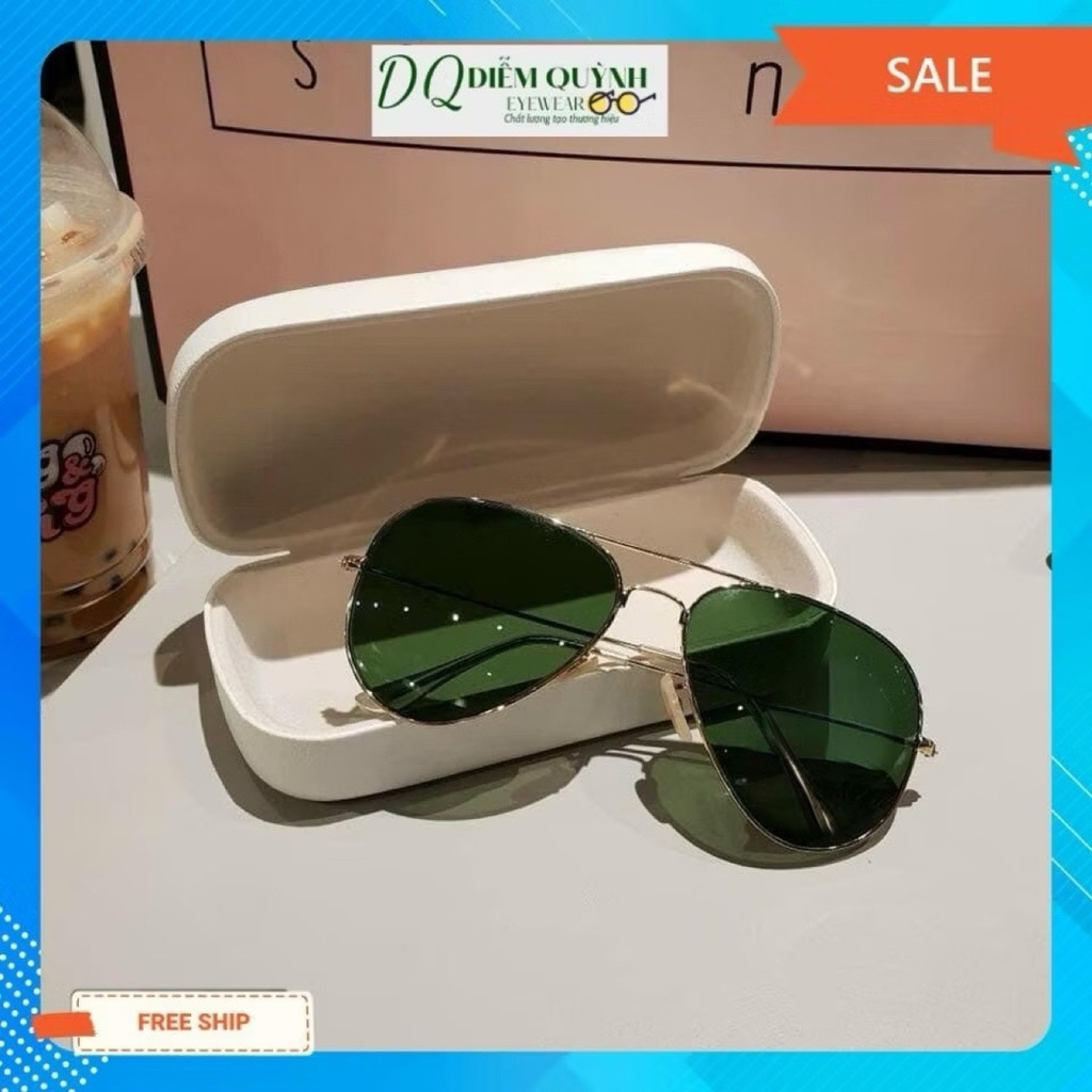 Mắt Kính Mát nam 3026 xanh rêu,tròng thuỷ tinh tặng kèm hộp đựng khăn lau kính
