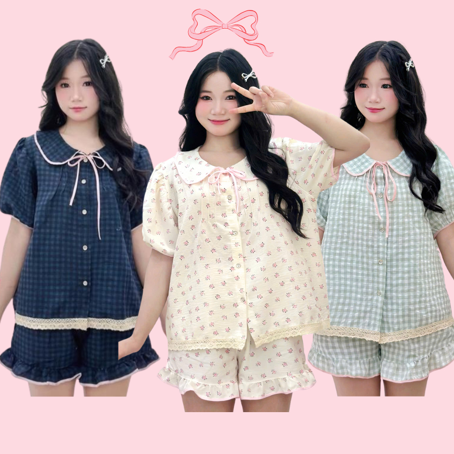 DÀI TAY Cổ SEN bộ ngủ nữ tiểu thư cổ sen vải đũi bông mây mùa hè mặc đi ngủ mát mẻ thoải mái Women Quần Ngủ Áo Ngủ | BigBuy360 - bigbuy360.vn