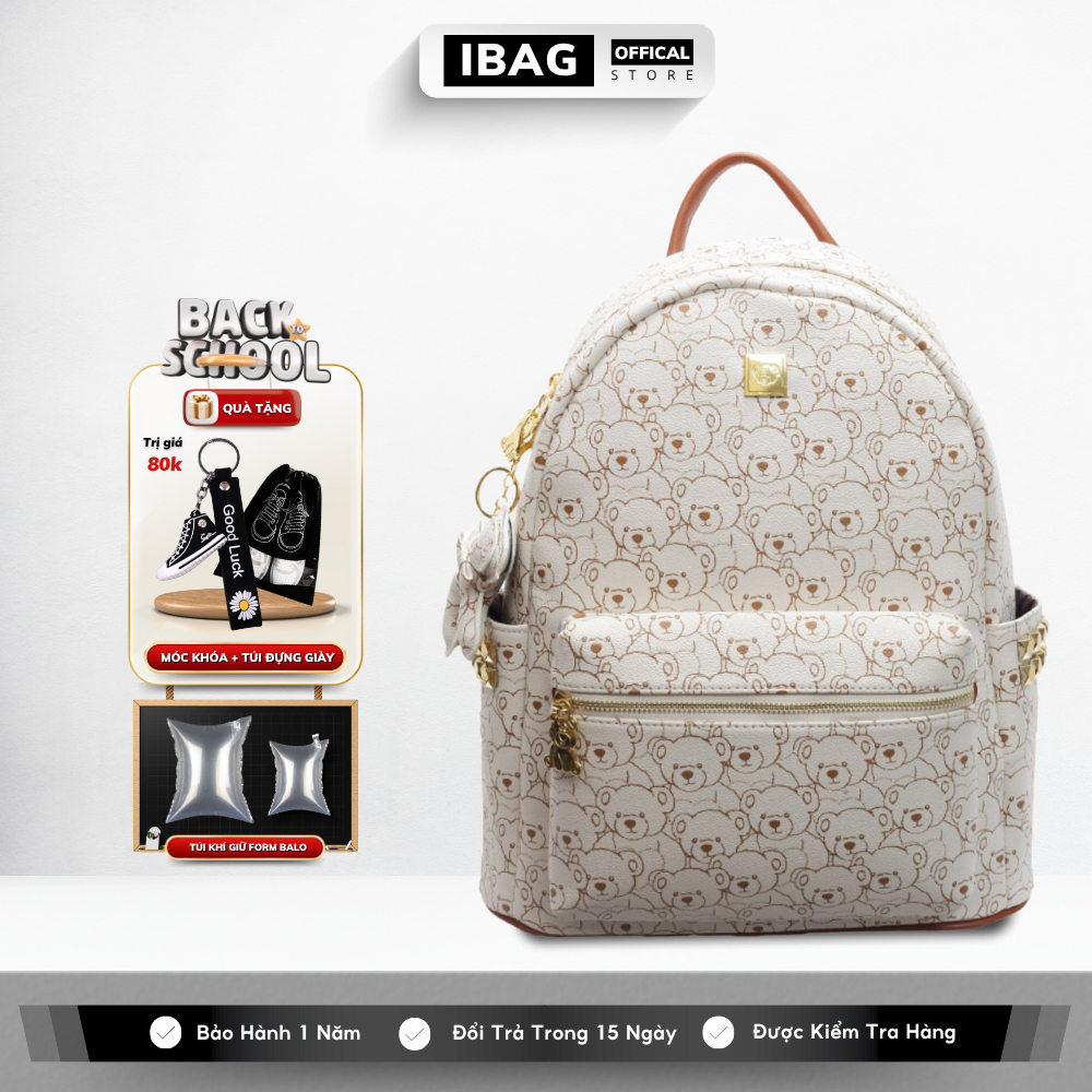 Balo Da Đi Học IBAG Balô Da Thời Trang Nam Nữ Cặp Da Pu Cao Cấp Chống Nước Cặp Ulzzang Balo Đựng Lap