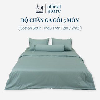  Bộ Chăn Ga Gối 5 Món Cotton Satin Size 2mx2m và 2m2x2m Trơn Nhiều Màu AOICONCEPT cao cấp Hàn Quốc 