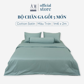  Bộ Chăn Ga Gối 5 Món Cotton Satin Size 1m6x2m Trơn Nhiều Màu AOICONCEPT cao cấp Hàn Quốc 