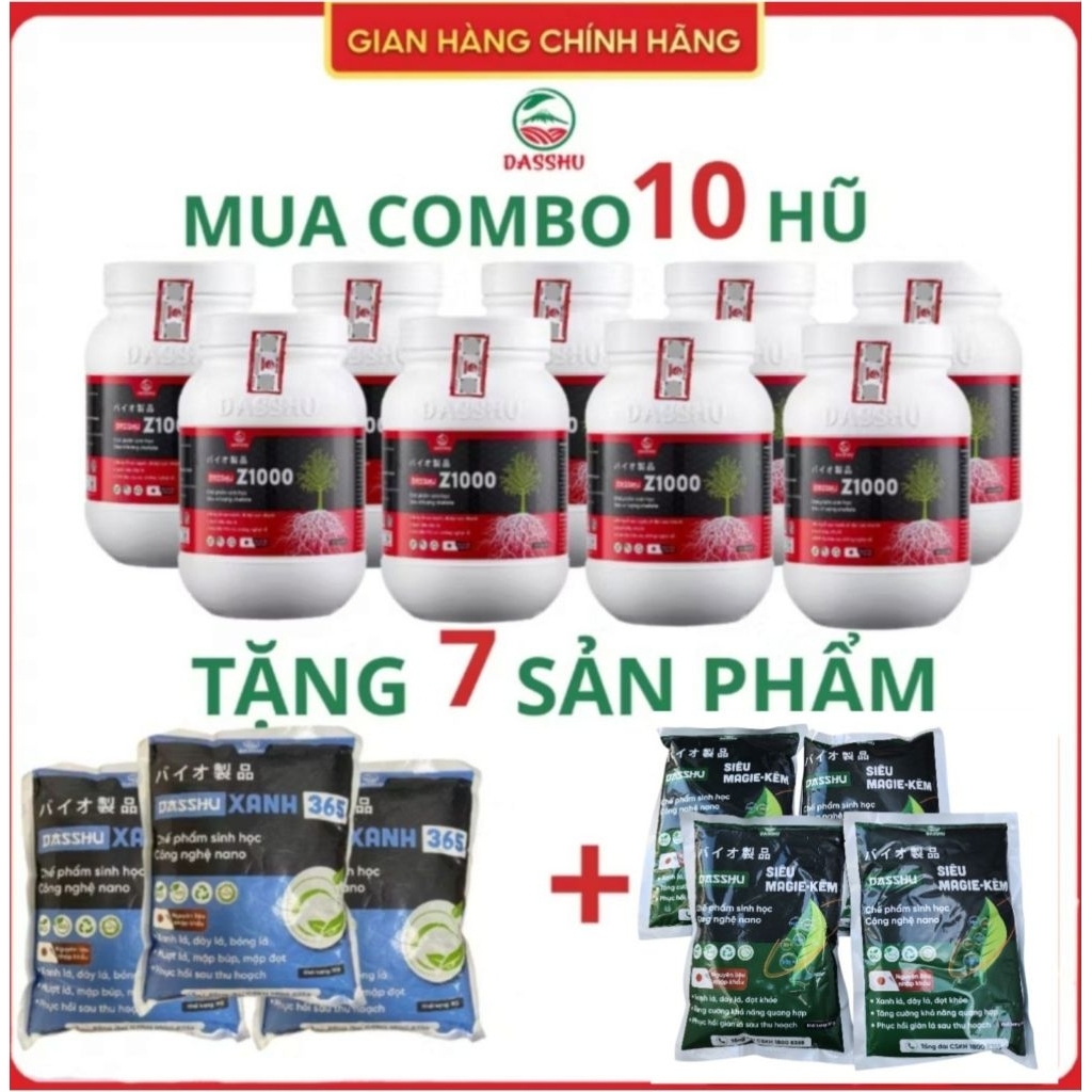 Combo 10 Z1000 + 4 Magie + 3 Xanh 365  Phân bón Dasshu Z1000 lọ 1kg, siêu kích rễ, đi đọt nhanh, xan