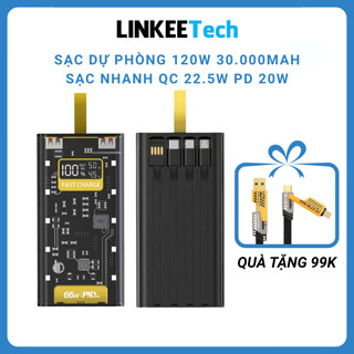 Sạc dự phòng 30.000mAh trong suốt với 2 cổng sạc nhanh 22.5W và 20W kèm 4 đầu cáp sạc màn hình led bảo hành 12 tháng