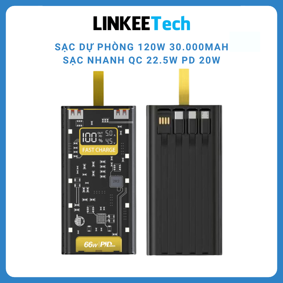 Sạc dự phòng 50.000MAH sạc nhanh PD120W/20W trong suốt tích hợp 4 dây sạc tích hợp đèn led chiếu sáng | BigBuy360 - bigbuy360.vn