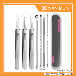 Bộ 7 cây nặn mụn đầu đen bằng thép không rỉ, có nhíp gắp mụn tiện lợi