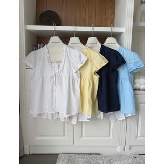 Áo sơ mi cổ V may liền phối viền bèo cánh tay, áo 1 lớp buộc nơ nhiều màu dễ thương Salavi N1 121