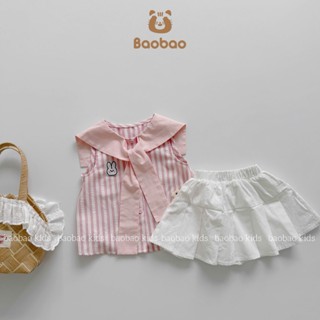 [BAOBAO] SET BỘ ÁO CỔ THUỶ THỦ KẺ SỌC HỒNG PHỐI CHÂN VÁY XOÈ REN CHO BÉ GÁI -M537