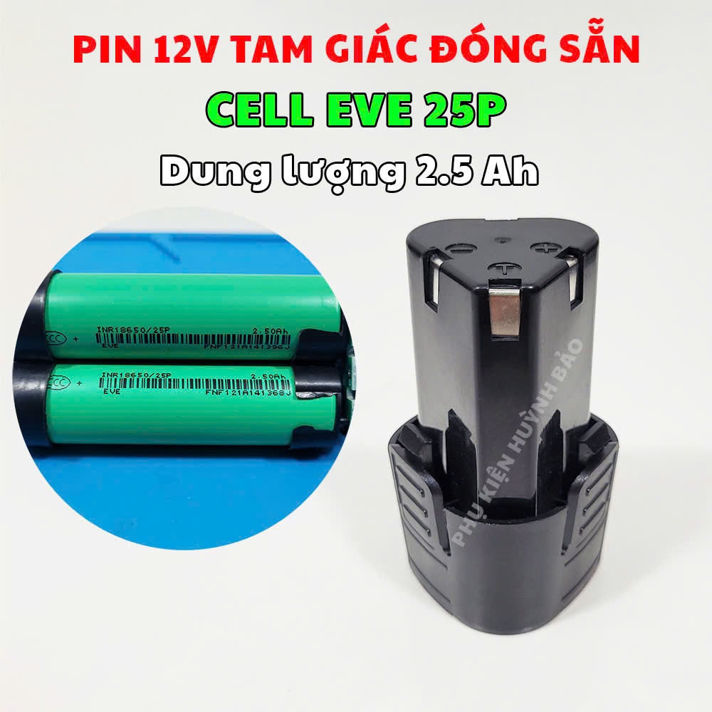 Pin Đóng 12V Tam Giác Chuẩn 2500 mAh Dùng Cell EVE 25P Mới 100%