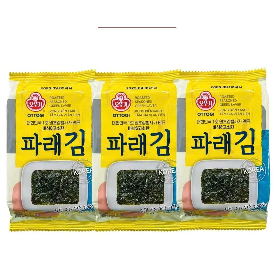 (Mua 2 sale) Rong biển Ottogi tẩm vị xanh lốc 3, rong biển ăn liền lóc 3 Otoki, snack rong biển hàn 
