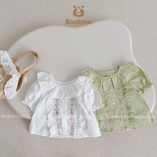 [BAOBAO- HÀNG SẴN] ÁO SƠ MI CỔ BÈO THÊU HOA DÂY DÁNG BABYDOLL CHO BÉ GÁI -M525