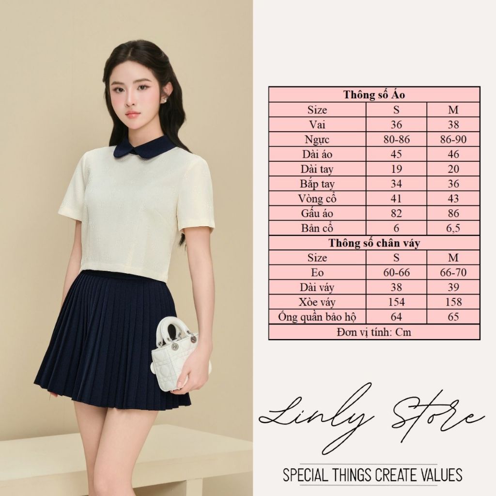 Set áo kiểu nữ thiết kế cổ sen croptop và chân váy xếp ly dáng ngắn tiểu thư Linly Store A-PC6 | BigBuy360 - bigbuy360.vn
