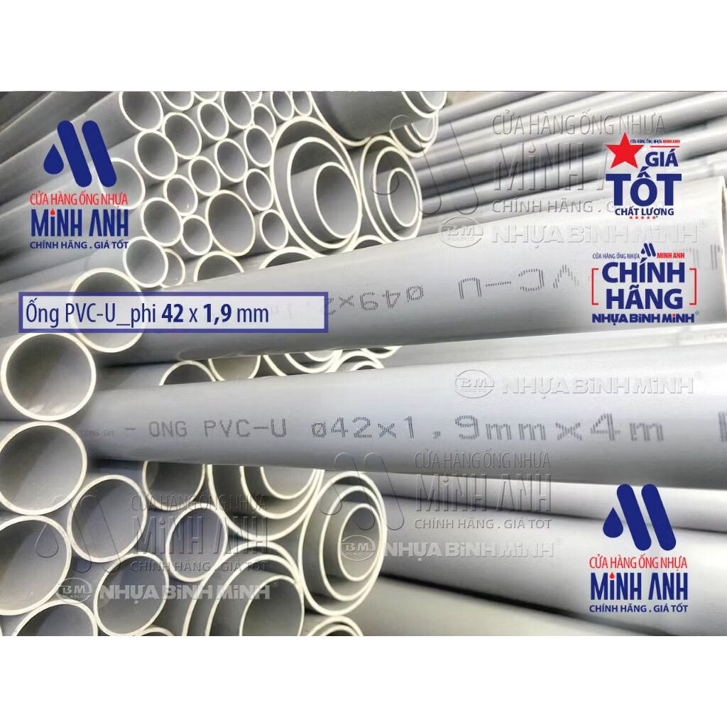 Ống nước ø 21-27-34-42 UPVC- NHỰA BÌNH MINH dài 60cm - 70cm - 80cm - 90cm - 100cm - 120cm.