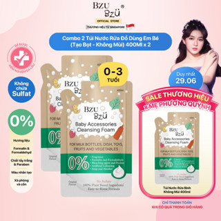 [TẶNG THÊM 1 Túi] Combo 2 Túi Nước Rửa Bình Sữa Và Đồ Dùng Em Bé BZU BZU Túi Refill 400ml Thuần Thực Vật, Không Mùi