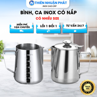 Bình, Ca inox có nắp 350ml - 2000ml bình đựng nước, trà, Ca đánh sữa inox có vạch chia định lượng