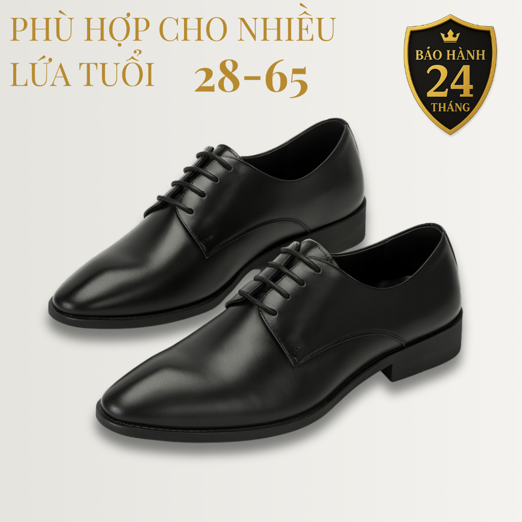 Giày tây nam công sở da bò cao cấp đế khâu LuxWear Oxford màu đen bảo hành 12 tháng GT01