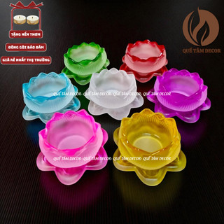  Đế Nến Hoa Sen Lưu Ly  Cốc Đựng Nến  - Chân Nến Đèn Cầy - Nhiều Màu - Quế Tâm Decor. 