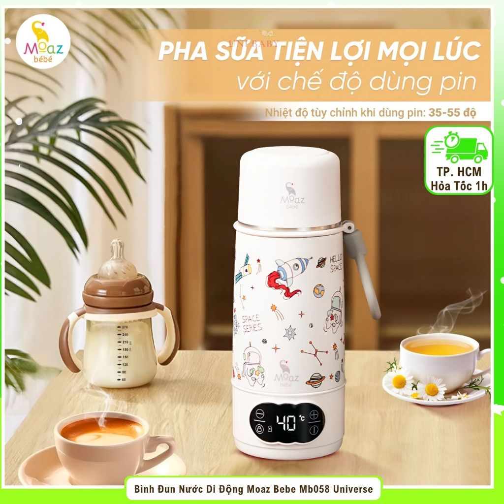 Bình đun nước pha sữa di động Moaz bebe MB058 Universe bản vũ trụ, Bảo hành 12 tháng chính hãng