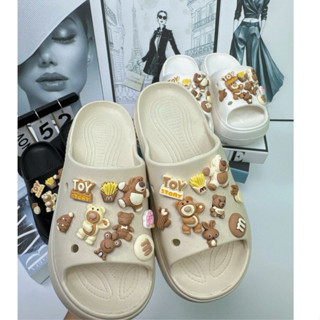 Dép Thời Trang Đế Cao 6 Phân Dành Cho Nữ Đính Sticker Gấu Sữa Nâu Chất Nhựa Eva Hàng Loại1[Ảnh Thật]