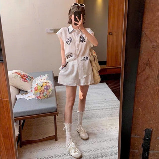  set đồ nữ sang chảnh,set đồ nữ mùa hè,MẪU MỚI NHẤT bô áo sơ mi quần đùi girl phố KD196 