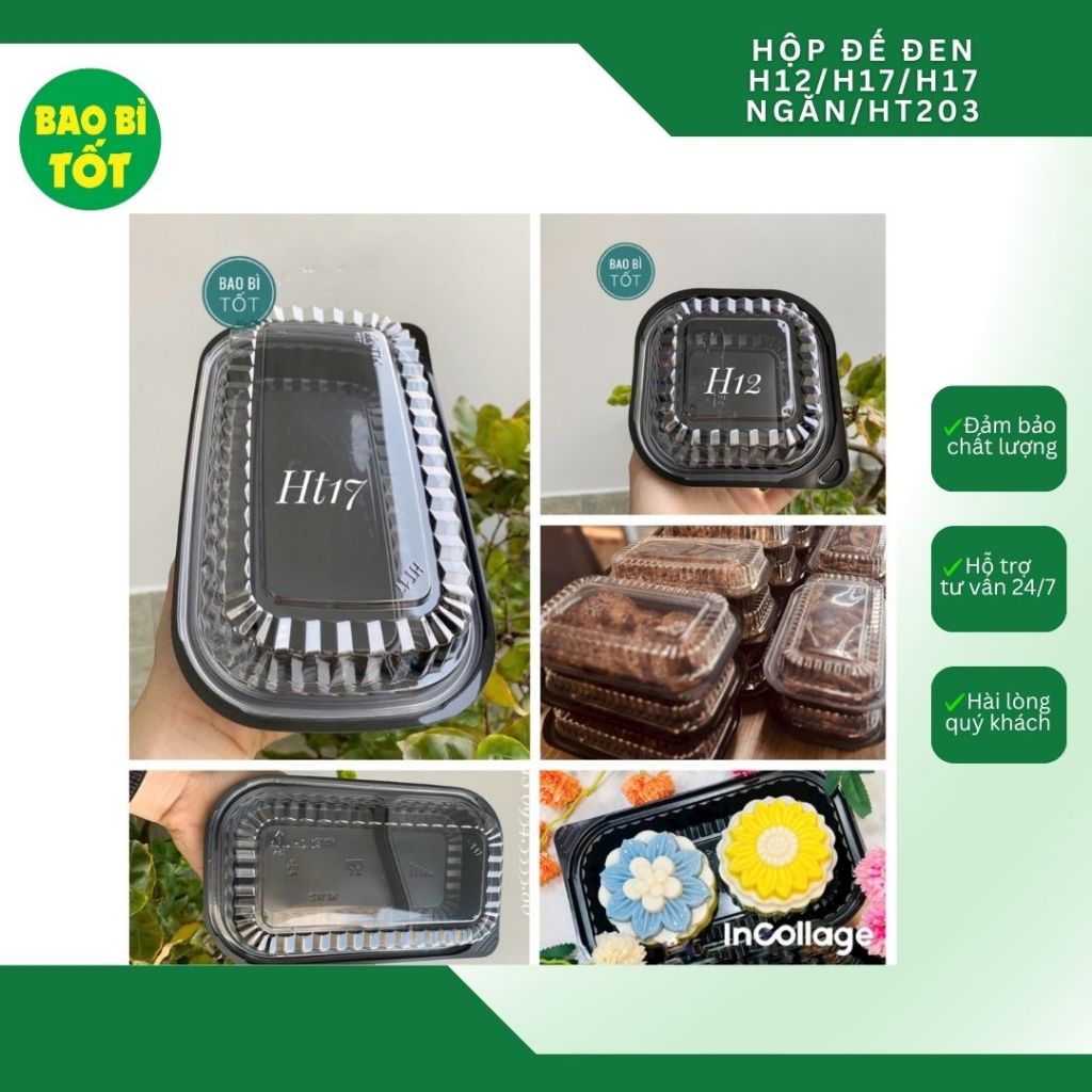 [1 lốc 50b]Hộp đế đen H12/H17/H17 ngăn/HT203 kèm nắp chuyên dùng cho nhà hàng/quán ăn..