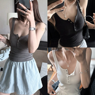 Áo Ba Lỗ WGWE 6288 Trơn Dáng Ôm Chất Thun Lạnh Phối Cúc Bấm Sắt Siêu Tôn Dáng Hàng Quảng Châu