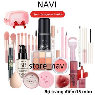 Bộ trang điểm 15 món đầy đủ đồ makeup trang điểm cơ bản bộ makeup cá nhân nguyên set NAVI