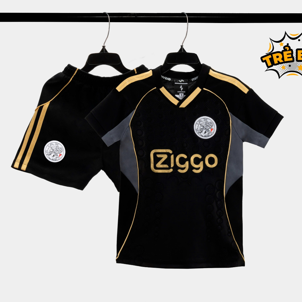 Bộ Bóng Đá Trẻ Em Ajax Đen - Có In tên Số