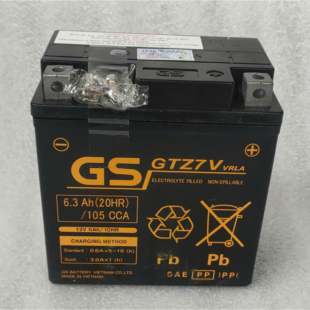 Ắc quy xe máy GS GTZ7V ( 12V-6.3Ah) dùng cho xe Yamaha NVX, Yamaha Grande, GS bình 7 A