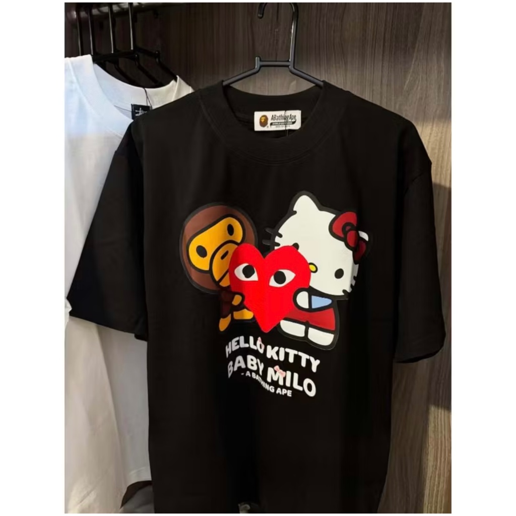 Áo thun Hello Kitty x Bape Millo chất vải cotton 2 chiều thoáng mát - Áo Phông Hello Kitty x Bape - 