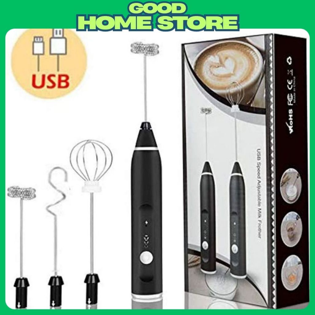 GOOD HOME STORE Máy tạo bọt cafe GODWELL, máy đánh trứng mini cầm tay sạc USB 3 tốc độ sử dụng pin sạc cao cấp