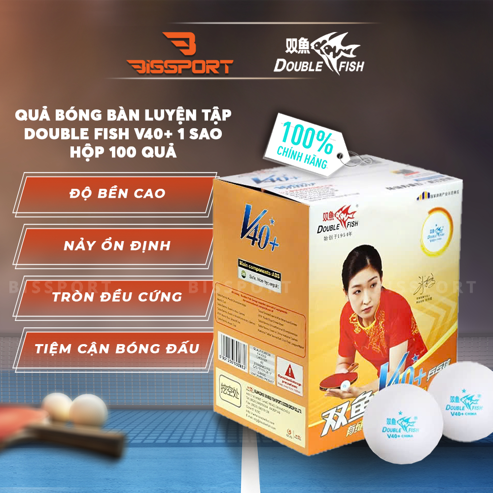 100 Quả Bóng Bàn Luyện Tập Double Fish V40+ 1 sao - Hộp Bóng Gồm 100 Quả - Bóng Tập Cao Cấp Nhất Hiệ