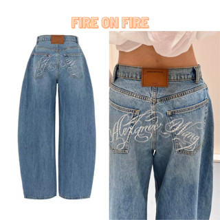  Quần jeans nữ cạp trễ màu xanh wash ĐÍNH ĐÁ ống loe 