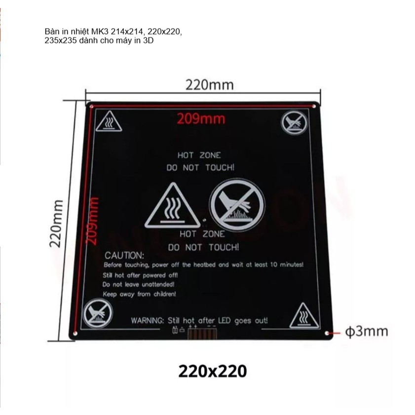 Bàn in nhiệt MK3 214x214, 220x220, 235x235 dành cho máy in 3D