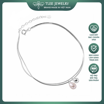 Lắc chân bạc nữ TLEE, vòng chân sợi mì kép mix chuông nhỏ và trai nuôi hình giọt nước thanh nhã TLEE JEWELRY LC0131