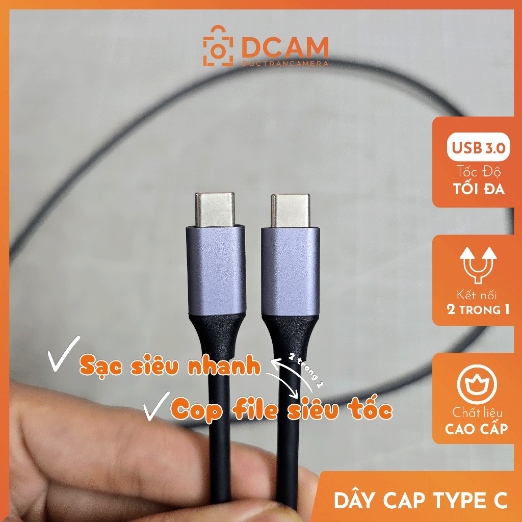 Dây Cap Type-C Sạc & Truyền dữ liệu 2 trong 1, Tốc độ cao USB 3.0, Sạc nhanh 100W
