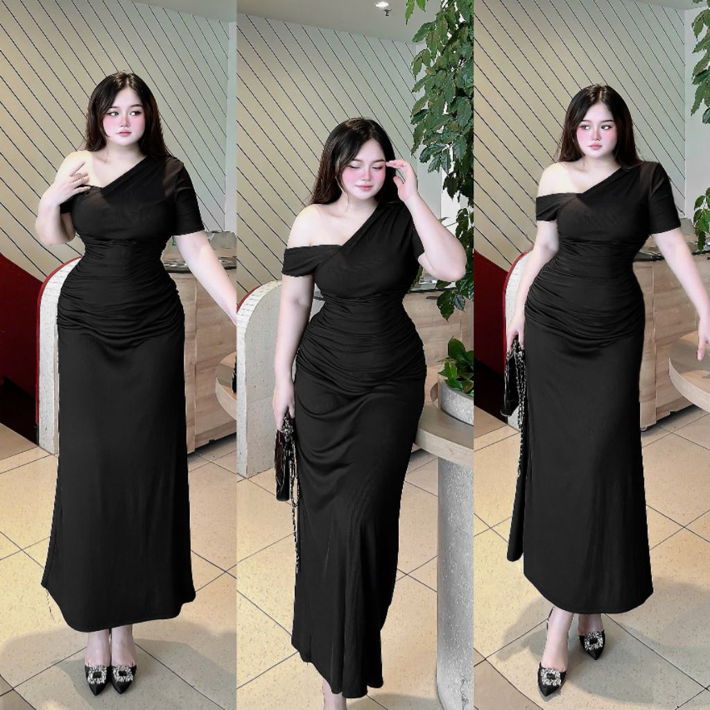 Đầm body lệch vai dáng dài siêu tôn dáng bigsize