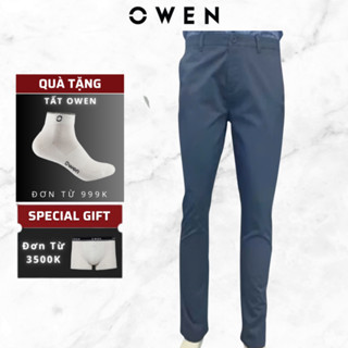  Quần kaki nam OWEN QKSL231306 dáng Slim fit màu xanh nhnh chất liệu cotton cao cấp mềm mại 