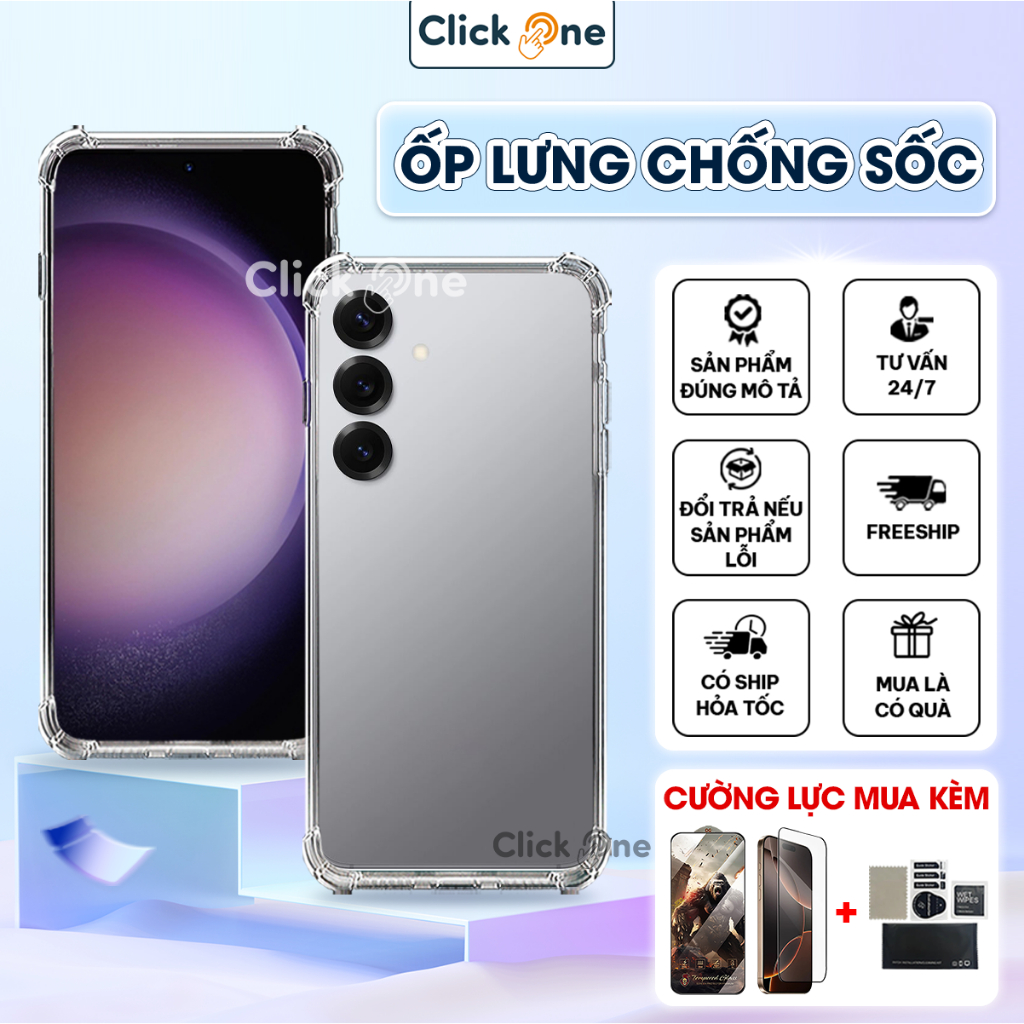Ốp lưng Samsung S25 Ultra, S25 Plus, S25, S25 Edge dẻo trong chống sốc 4 cạnh, bảo vệ camera | Ốp lư