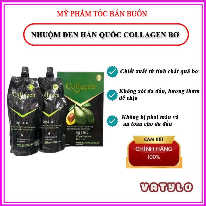 Nhuộm đen tóc Collagen Bơ 1000ML- Nhuộm phủ tóc bạc từ tinh chất bơ collagen an toàn không gây xót, 