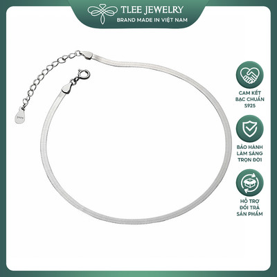 Lắc chân bạc nữ TLEE, vòng chân sợi mì dẹt bản rộng cá tính TLEE JEWELRY LC0130