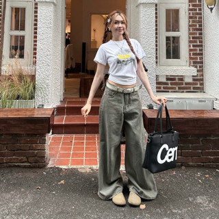 YC1996 - Quần Jeans Olive Green Wash Ống Rộng 3 Màu Local Brand Unisex 2042