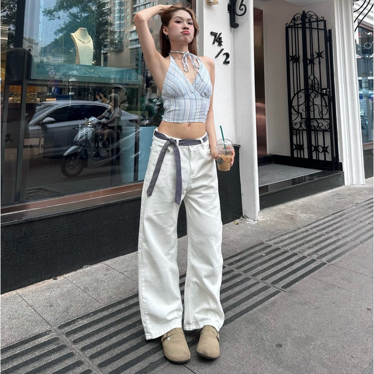 YC1996 - Quần Trắng Baggy Jeans Ống Suông Thêu Túi Local Brand Unisex 011