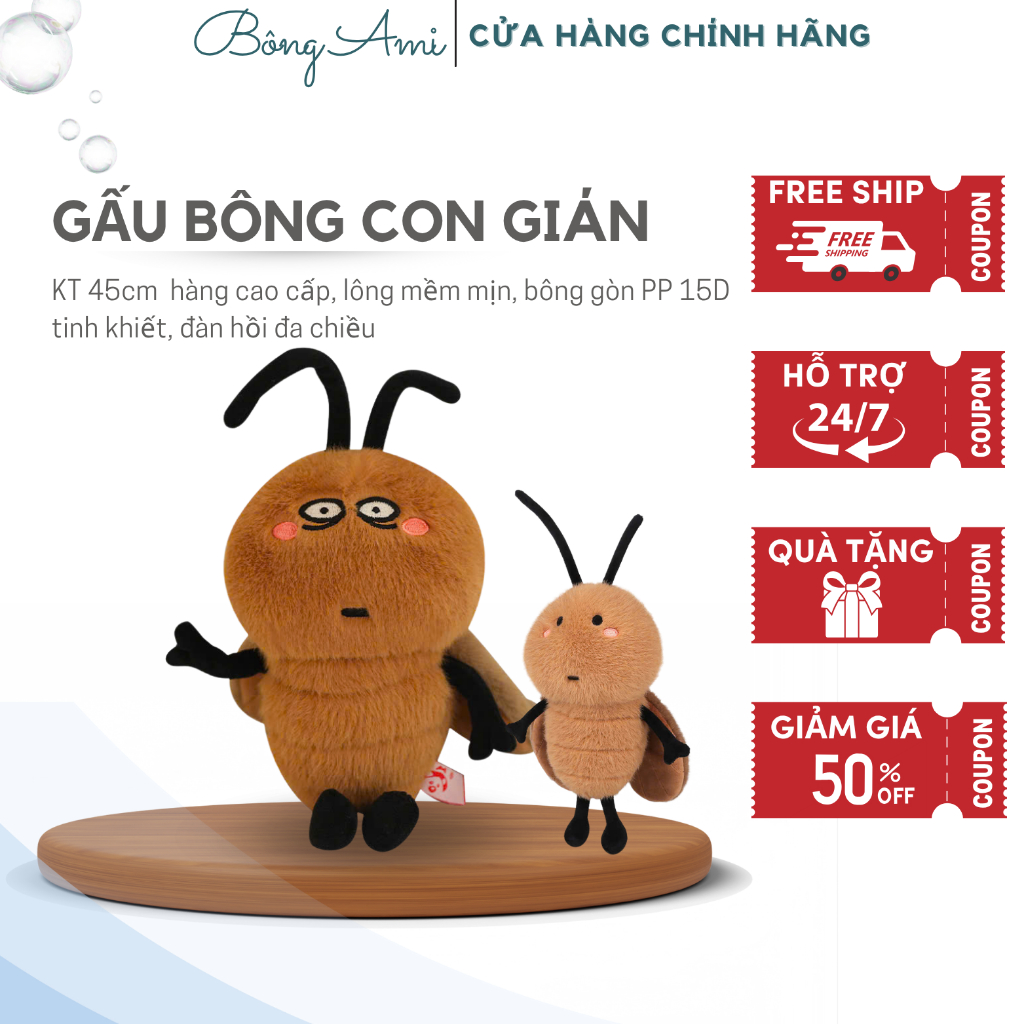 Gấu bông con gián 45cm, gấu tiểu cường vô tri lông mịn đáng yêu, quà tặng dễ thương cho bé