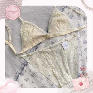 Cornpink House 🧸 Teddy Bear | Bộ đồ lót nữ ren cao cấp | Màu trắng tinh khôi | Không mút, có lót vải, quần tam giác